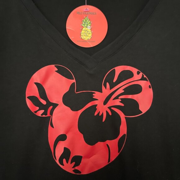 Minnie Mouse V-Neck T-Shirt with a red floral  Hawaiian Logo - Picture 2 of 3